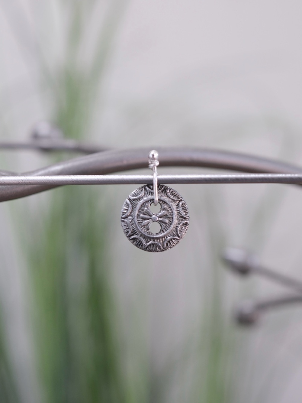 Textured Metal Button Pendant Charm Artisan Repurposed Jewellery